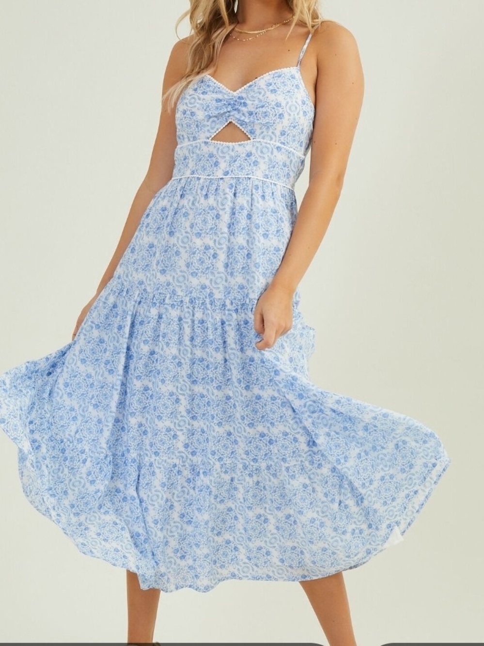 Trixxi Light Blue Floral Midi with Front Cutout